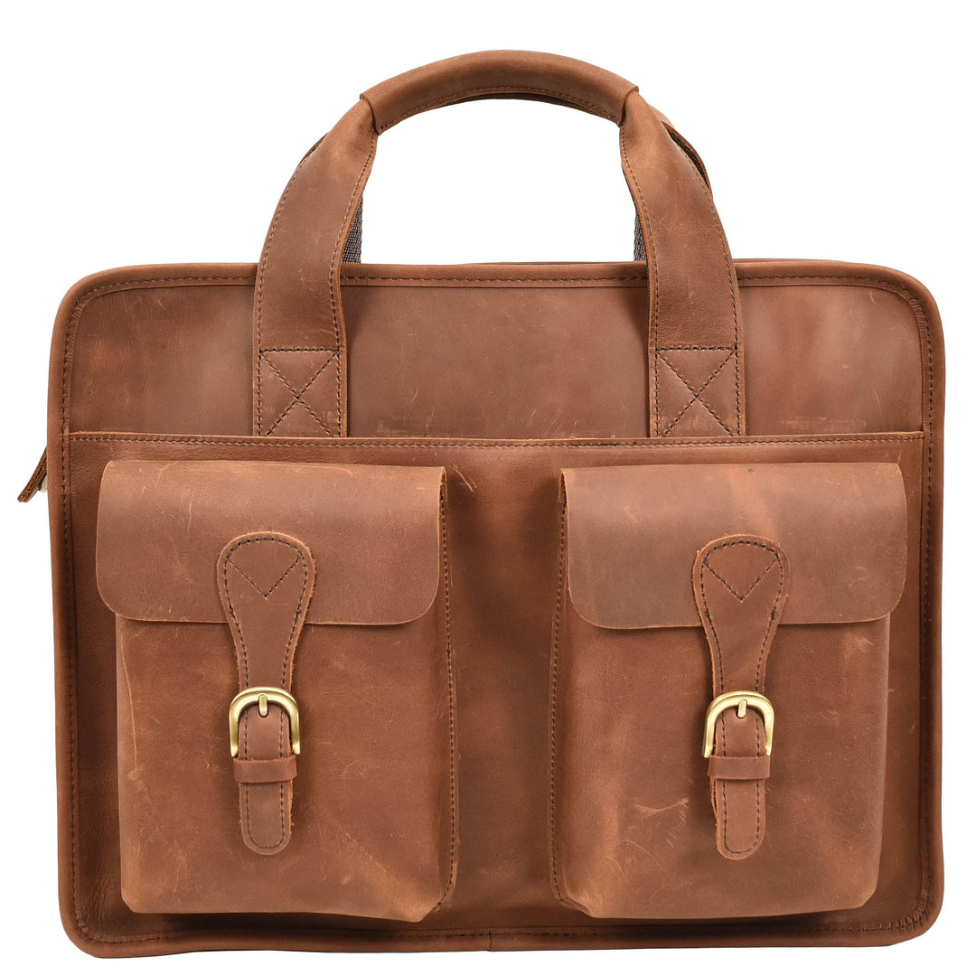 Men's Leather Briefcase Business Work Bag office Messenger Thorne Tan 7