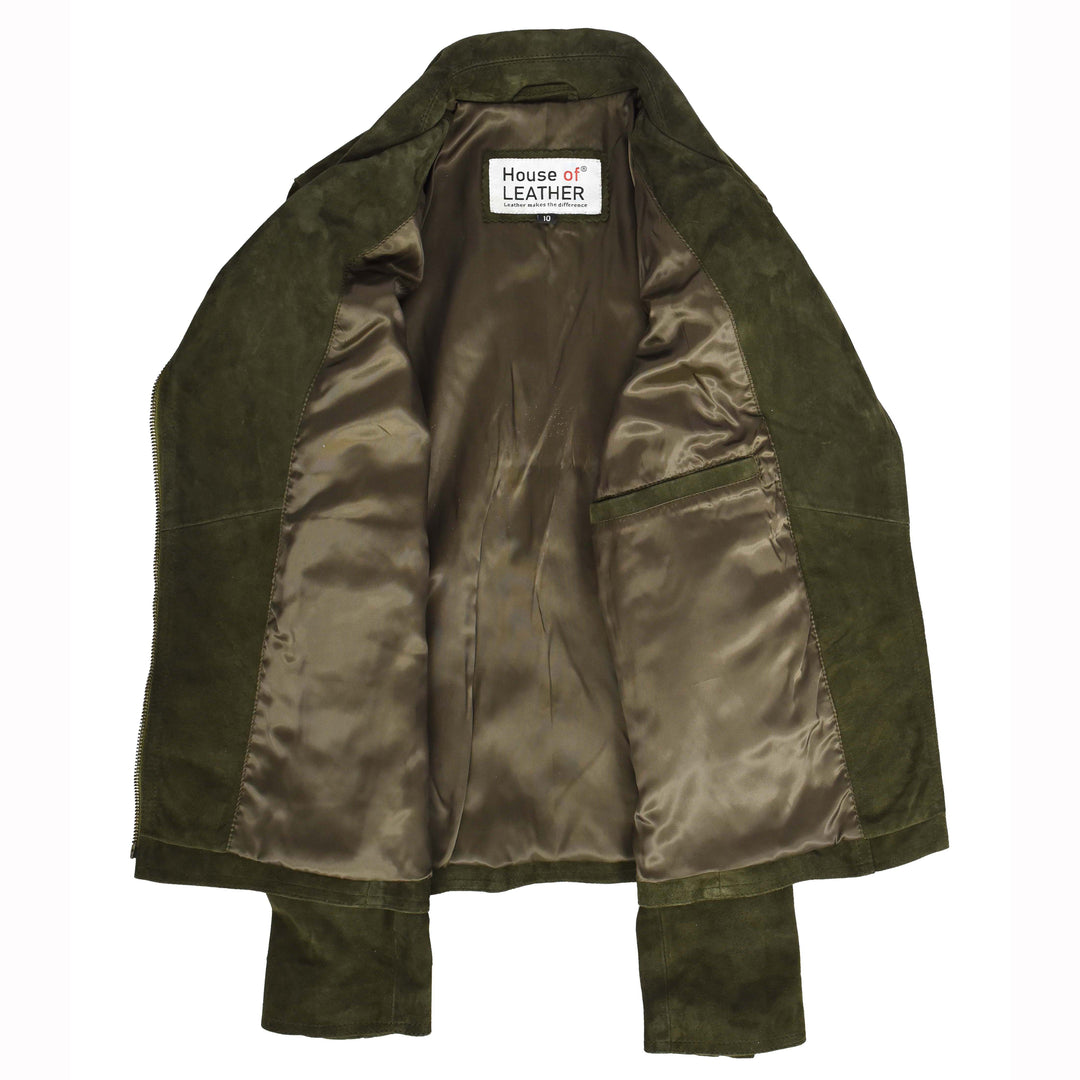 Women's Genuine Goat Suede Biker Jacket Lola Olive Green 7
