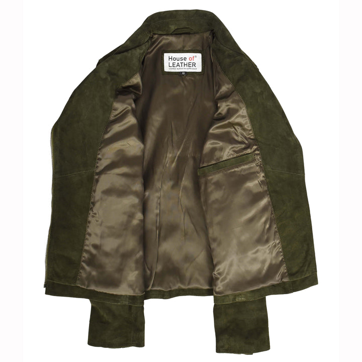 Women's Genuine Goat Suede Biker Jacket Lola Olive Green 7
