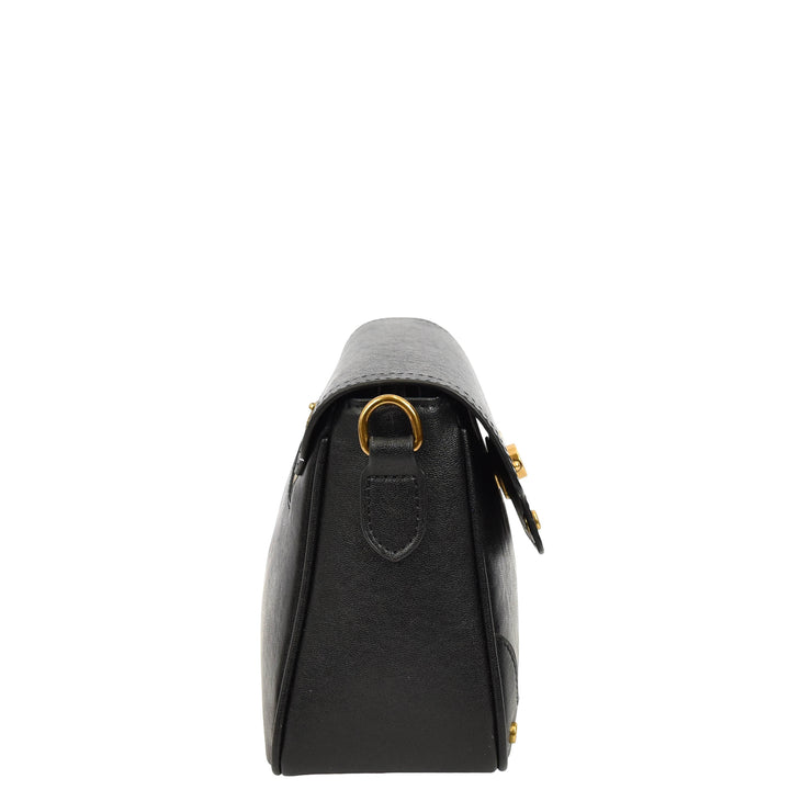 Women's Leather Crossbody Handbag Flap over Turn Lock Bag Beverly Black 4