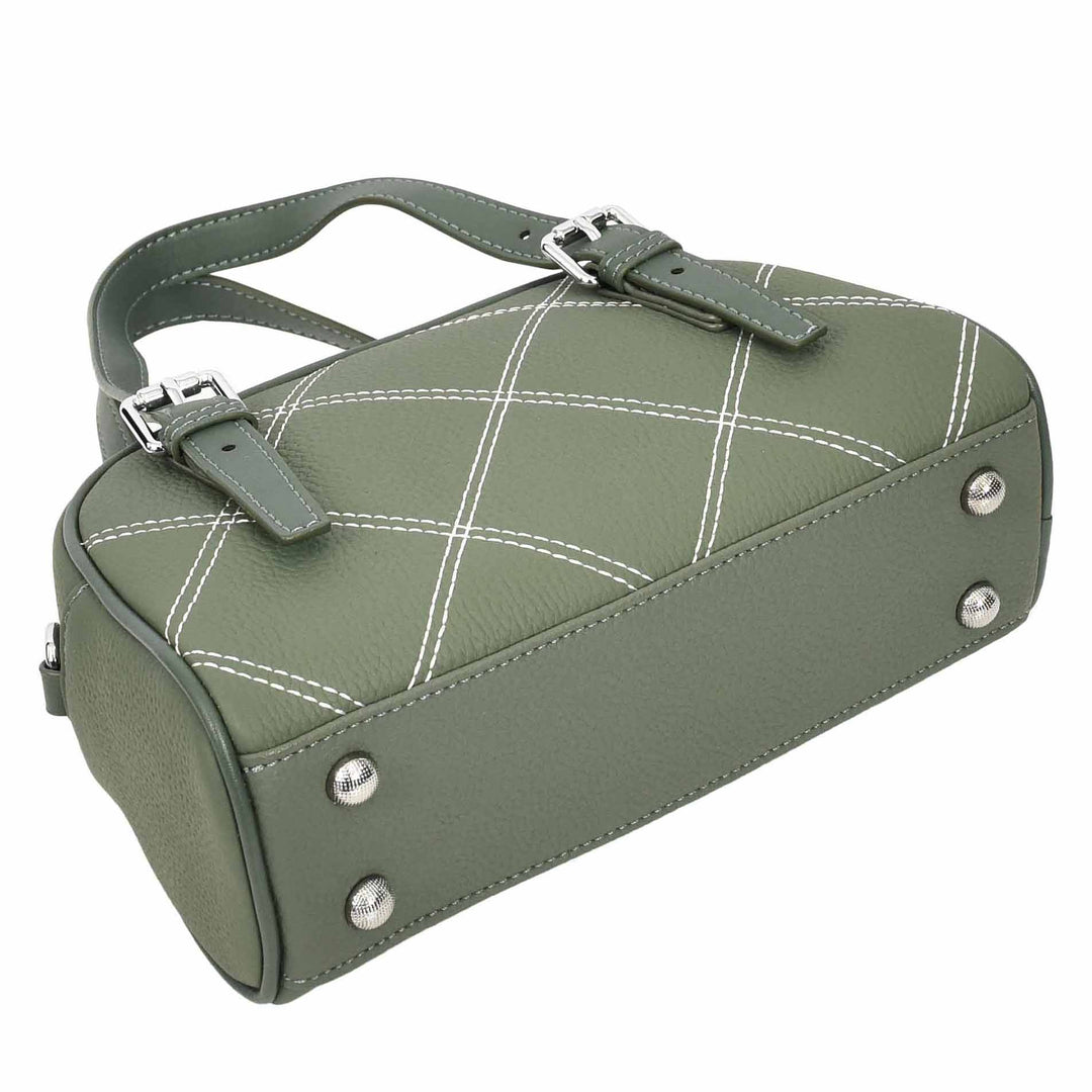 Women's Leather Satchel Handbag Quilted Stitch Design Anya Green 6