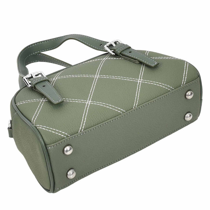 Women's Leather Satchel Handbag Quilted Stitch Design Anya Green 6