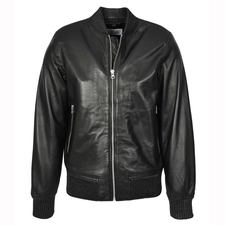 Mens Real Soft Leather Bomber Jacket MA-1 Varsity Style Torque Black 7