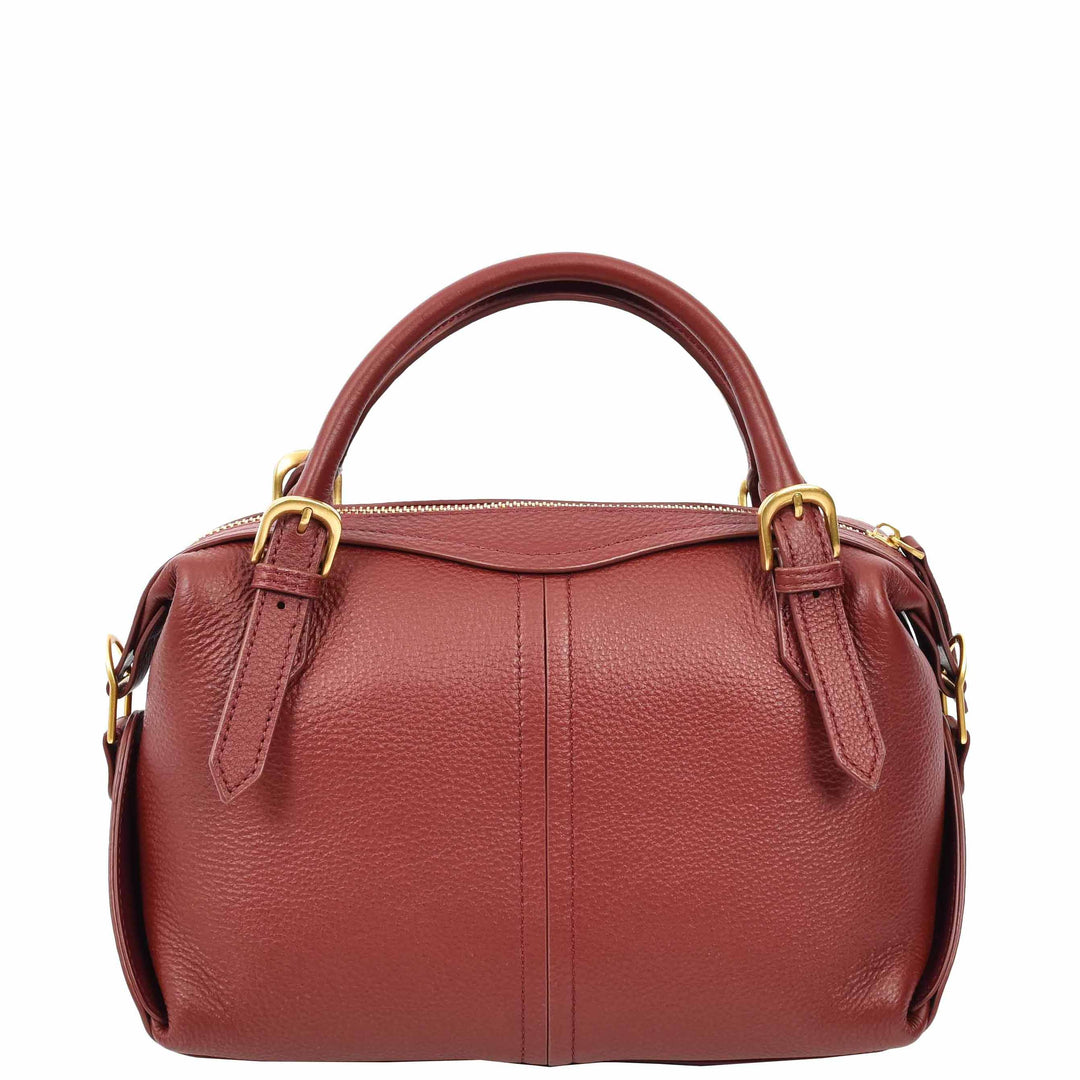 Women's Leather Satchel Handbag Top Handle Crossbody Purse Freya Red 4