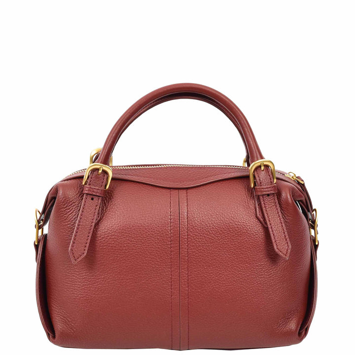 Women's Leather Satchel Handbag Top Handle Crossbody Purse Freya Red 4