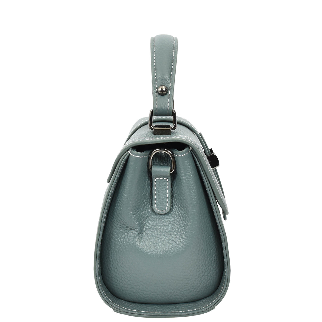 Womens Leather Shoulder Handbag Top Handle Crossbody Bag Polly Teal 4