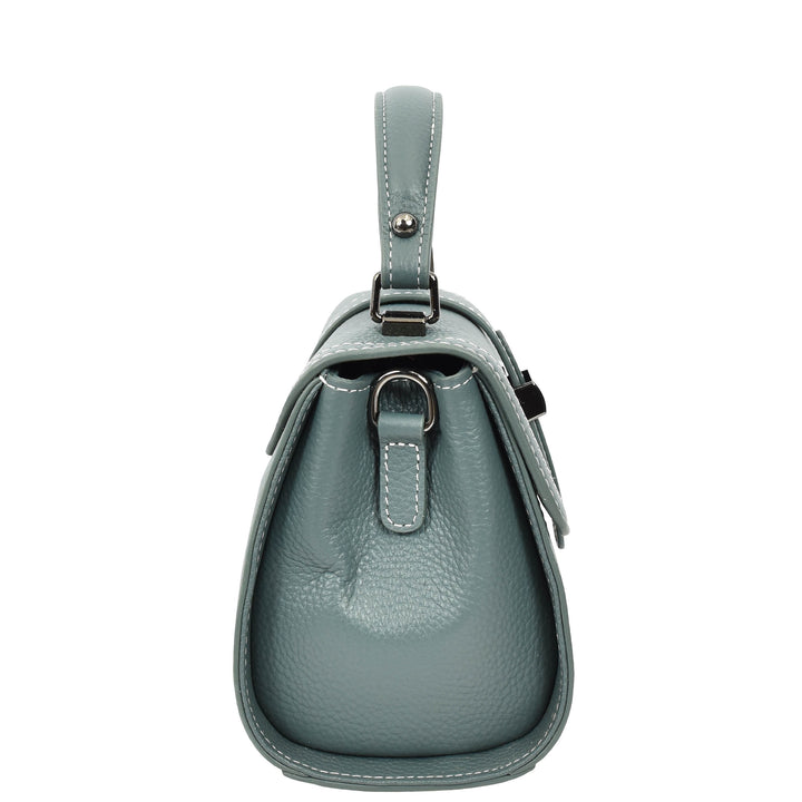 Womens Leather Shoulder Handbag Top Handle Crossbody Bag Polly Teal 4