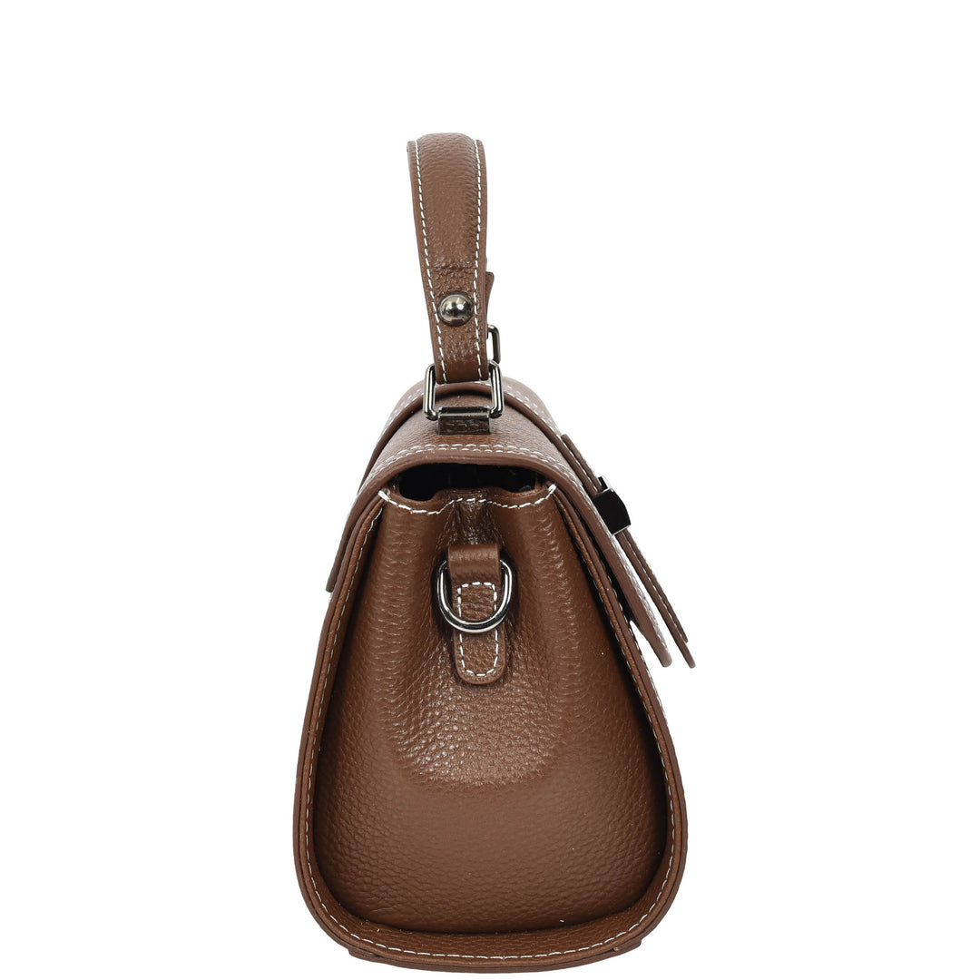 Womens Leather Shoulder Handbag Top Handle Crossbody Bag Polly Brown 4