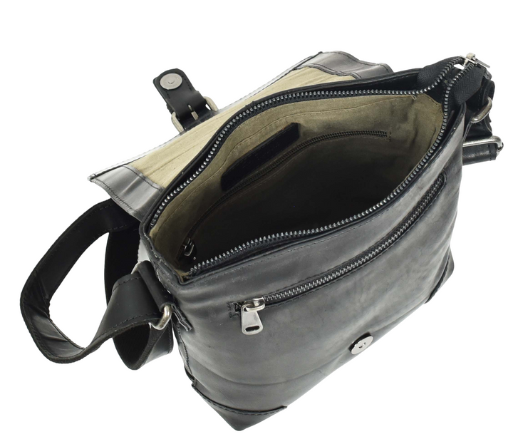 Durable Real Leather Man Flight Bag Cross Body Pouch Cannes Black