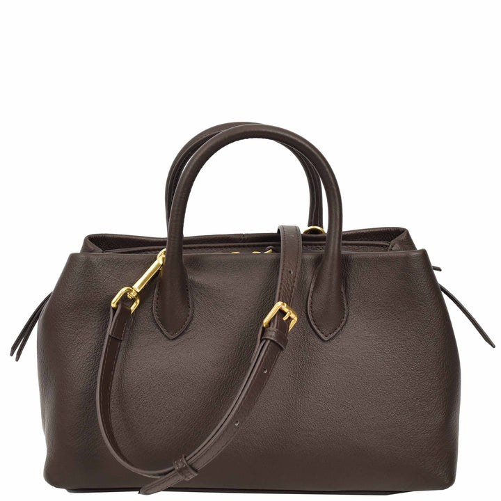 Women's Leather Structured Tote Handbag Detachable Strap Ingrid Brown 6