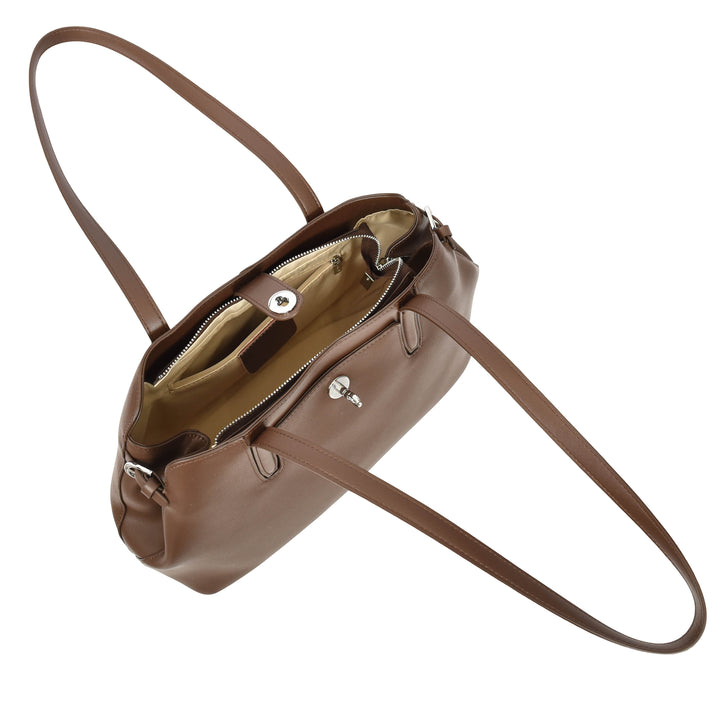 Womens Leather Tote Bag Elegant Shoulder Handbag Ilara Coffee 8