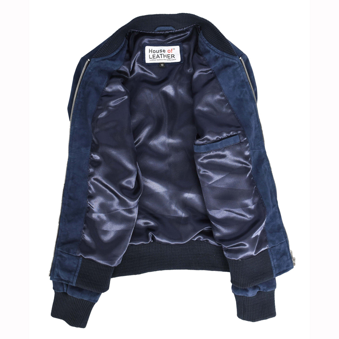 Womens Real Goat Suede Bomber MA-1 Jacket Faye Blue 7