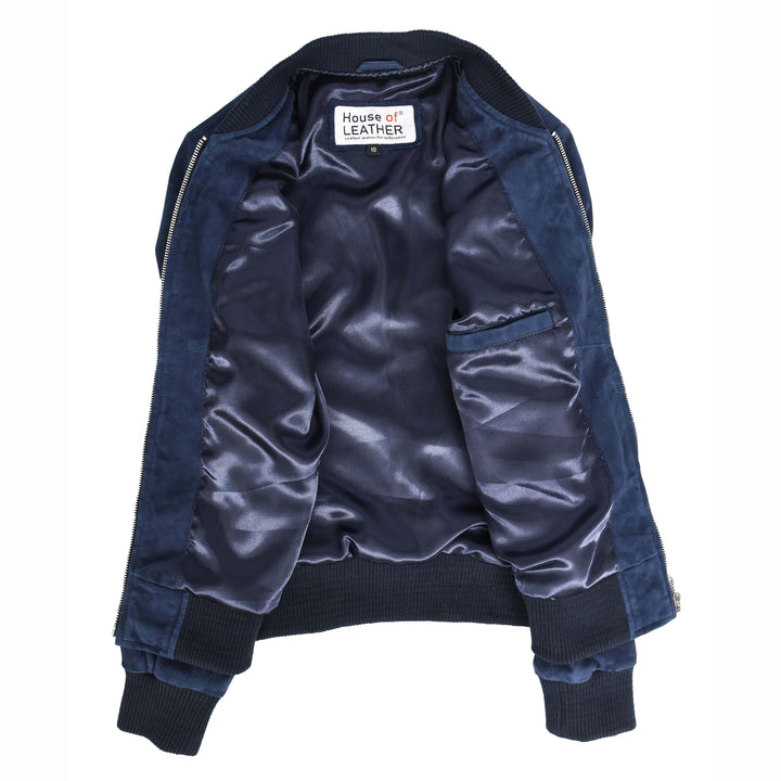 Womens Real Goat Suede Bomber MA-1 Jacket Faye Blue 7