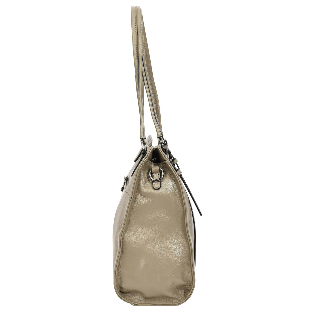 Women's Real Leather Shoulder Bag Classic 2-in-1 Adjustable Strap Timeless Design Hilda Grey