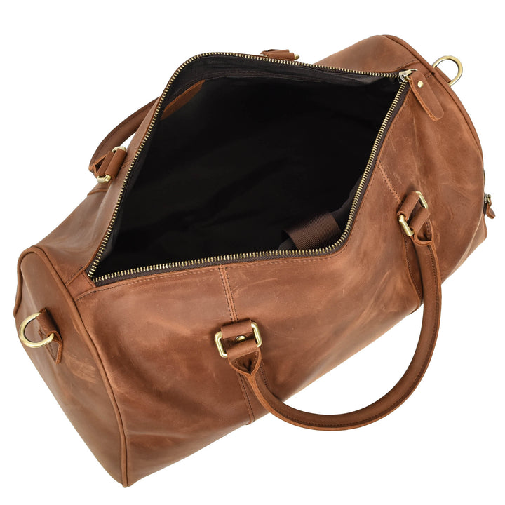Men's Real Leather Holdall Weekend Duffel Bag Reeve Tan 7