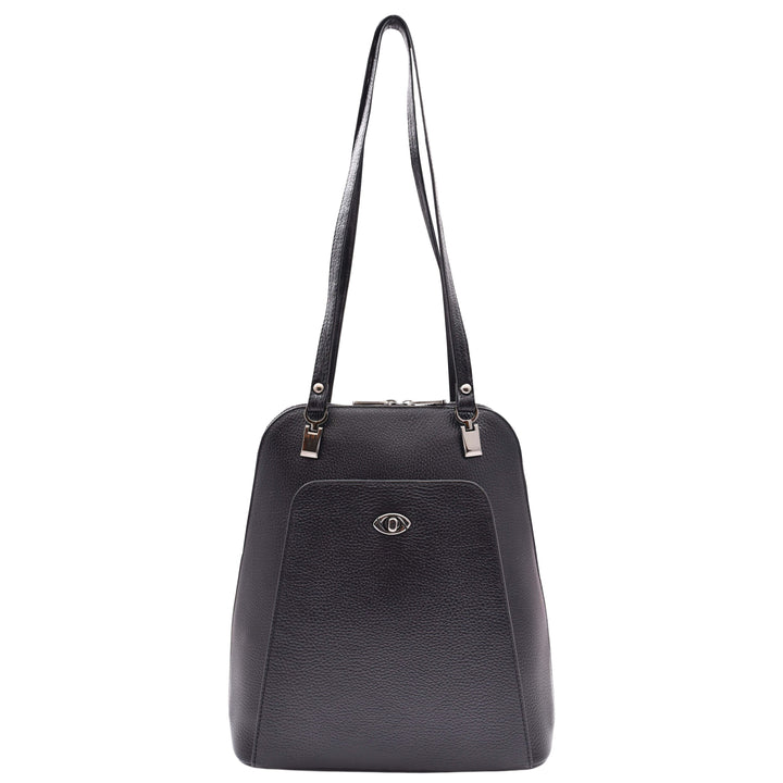 Womens Leather Backpack Mid Size Shoulder Bag Fern Black 7