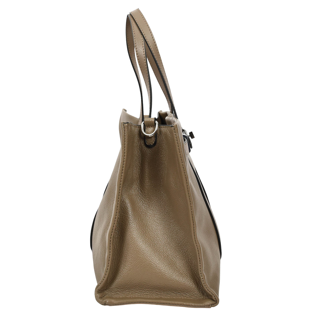 Women's Real Leather Handbag Detachable Strap Shoulder Bag Raven Khaki 4