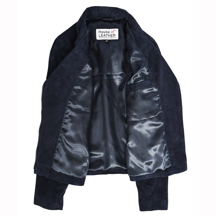 Women's Genuine Goat Suede Biker Jacket Lola Navy Blue 7
