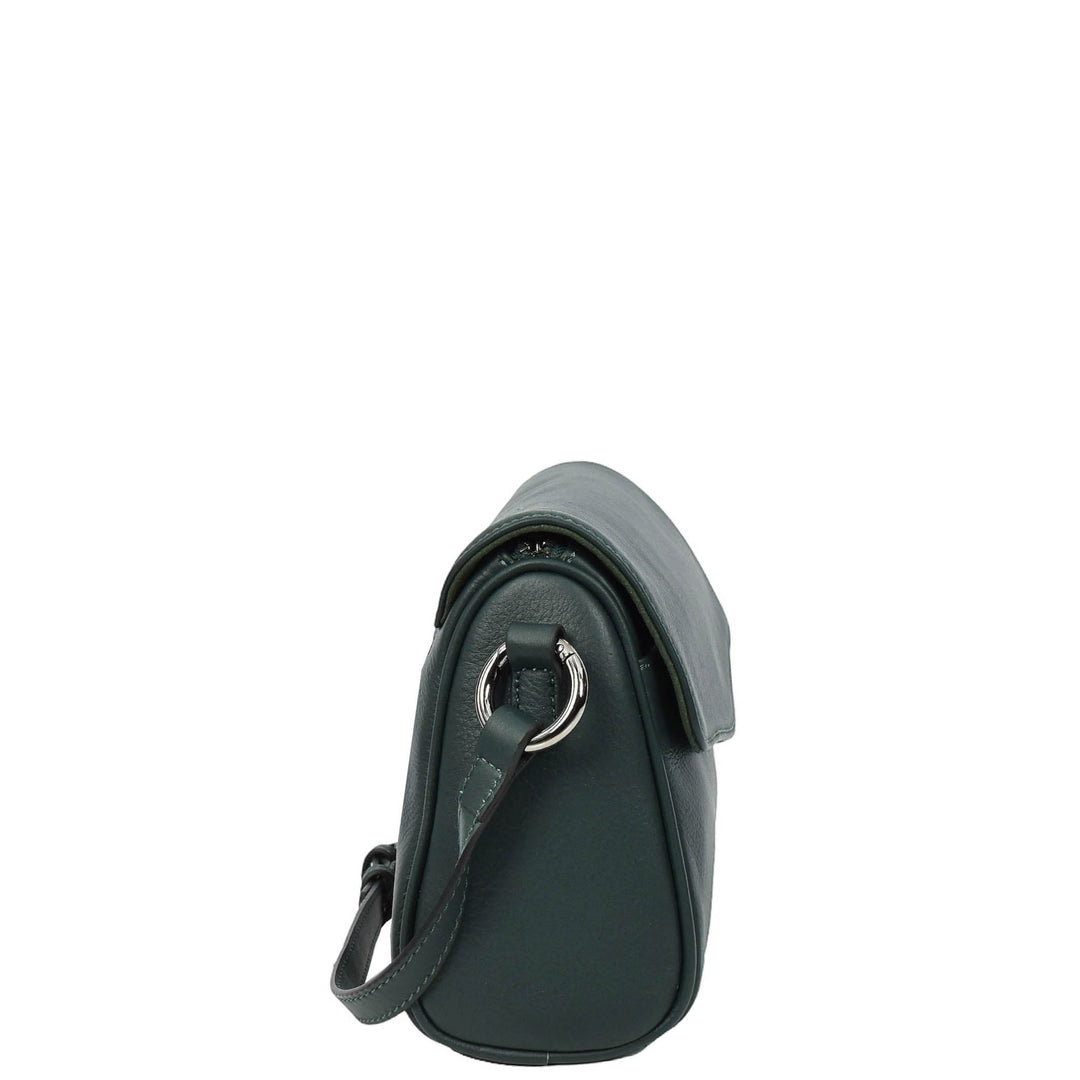 Womens Real Leather Cross Body Bag Small Organiser Classic Style Colette Green-4