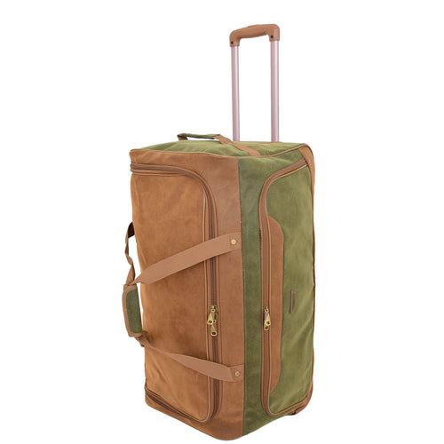 Wheeled Holdall Faux Suede Lightweight Luggage Travel Bag Argan Green 6