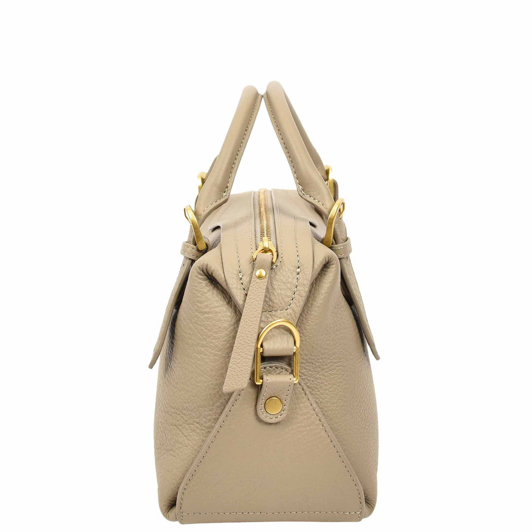 Women's Leather Satchel Handbag Top Handle Crossbody Purse Freya Taupe 4