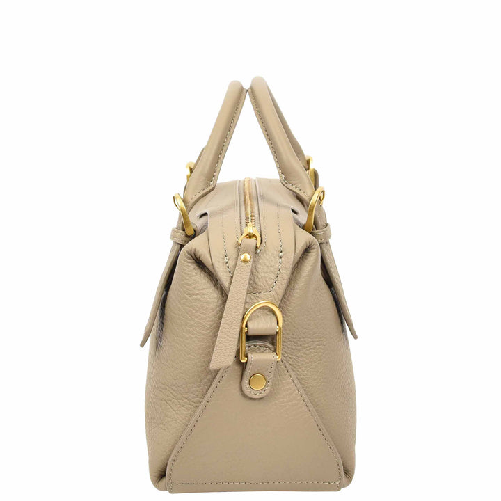 Women's Leather Satchel Handbag Top Handle Crossbody Purse Freya Taupe 4