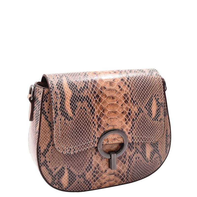Leather Small Size Cross Body Bag for Women Snake Print Zora Taupe 7