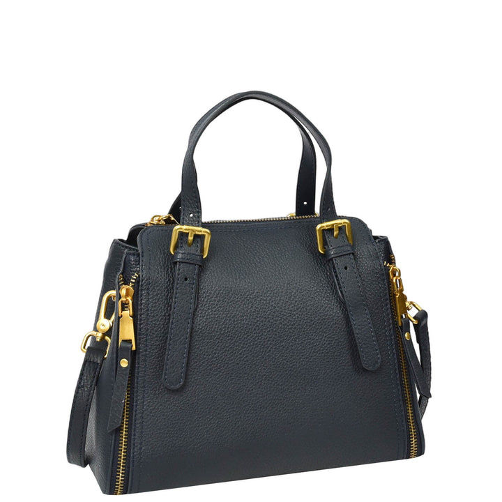 Womens Real Leather Handbag Small Size Top-Handle Style Juniper Blue-2