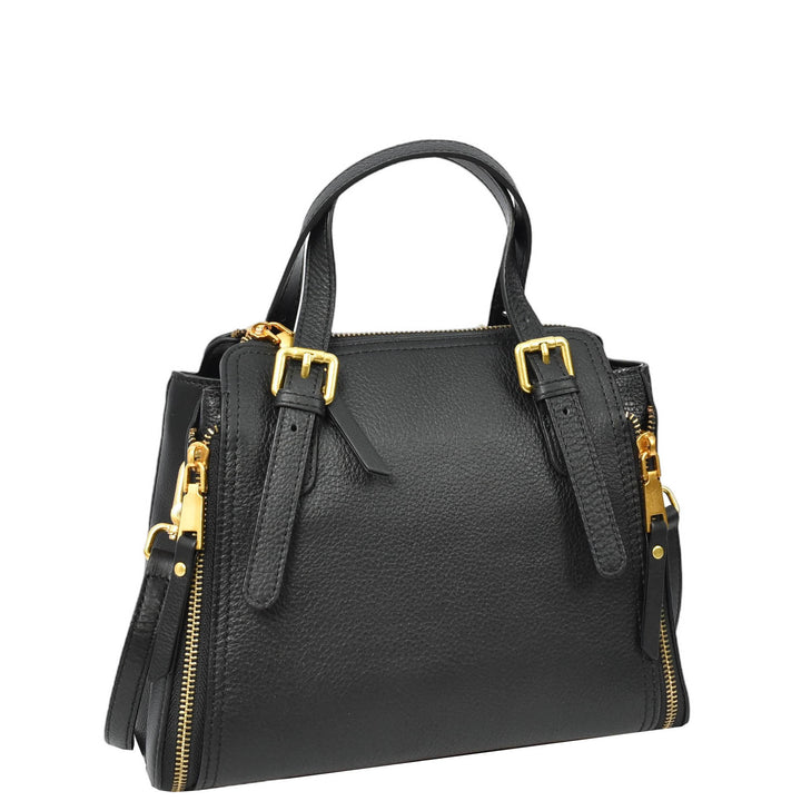 Womens Real Leather Handbag Small Size Top-Handle Style Juniper Black-3