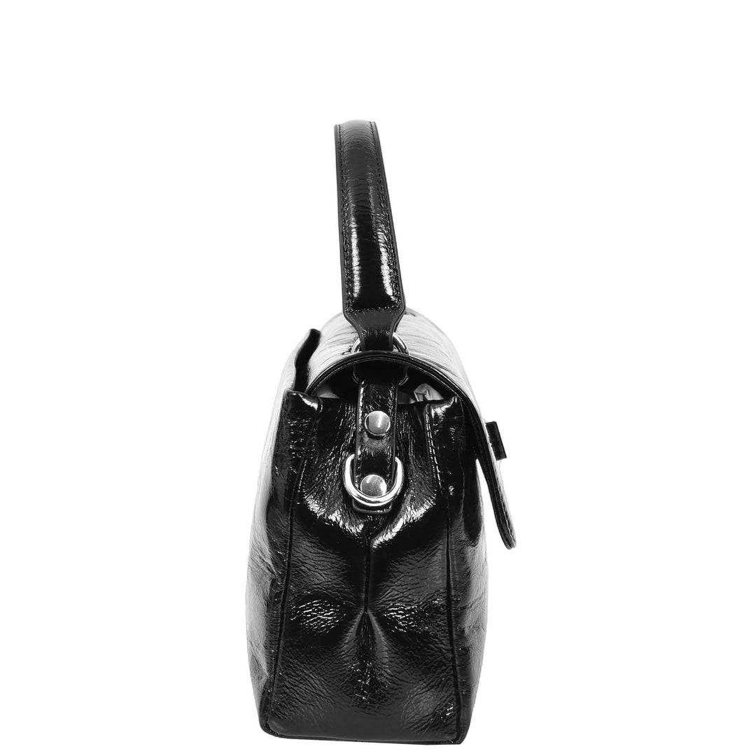 Womens Real Leather Handbag Mini Top-Handle Tote Style Aria Black