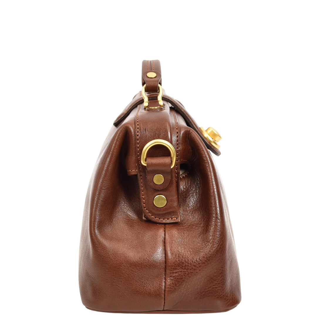 Womens Real Leather Bag Doctor Handbag HOL848 Brown