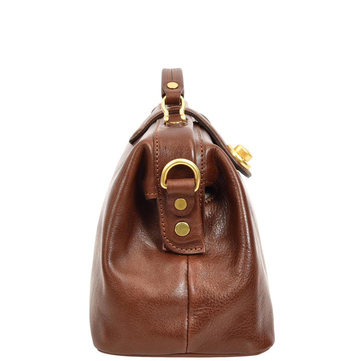 Womens Real Leather Bag Doctor Handbag HOL848 Brown