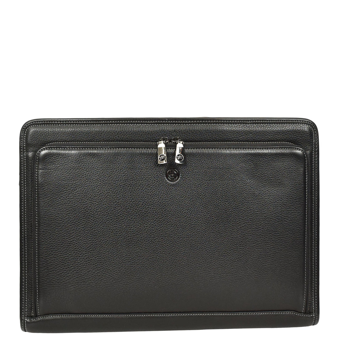 Men’s Leather Business Briefcase Laptop Work Bag with Crossbody Shoulder Strap Raya Black