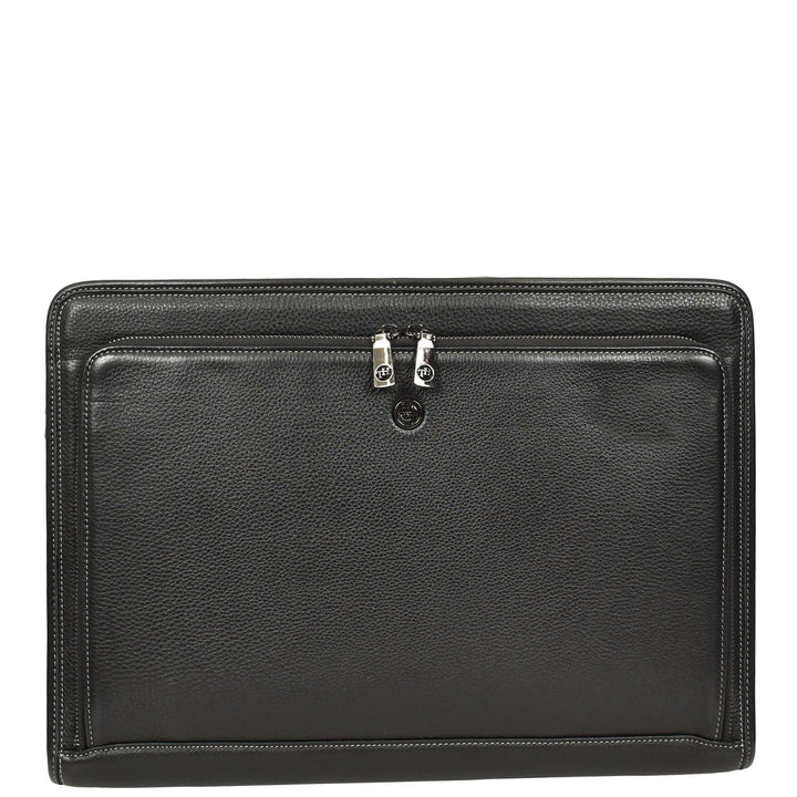 Men’s Leather Business Briefcase Laptop Work Bag with Crossbody Shoulder Strap Raya Black