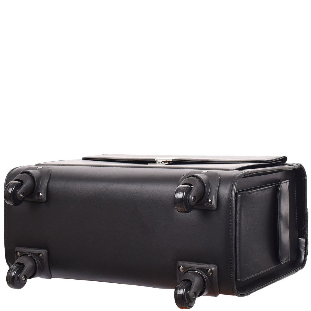 4 Wheel Spinner Leather Pilot Case Flight Carry on Cabin Bag HOL966 Black 6