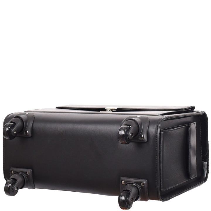 4 Wheel Spinner Leather Pilot Case Flight Carry on Cabin Bag HOL966 Black 6
