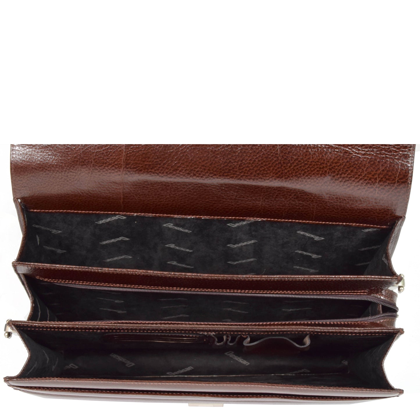 Mens Real Leather Briefcase Classic Bag Organiser CARTER Brown