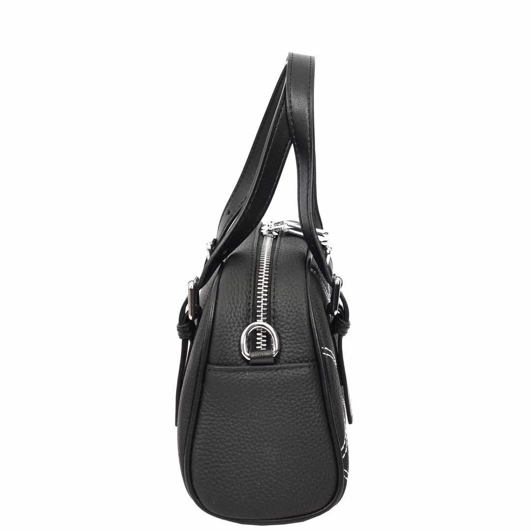 Women's Leather Satchel Handbag Quilted Stitch Design Anya Black 5