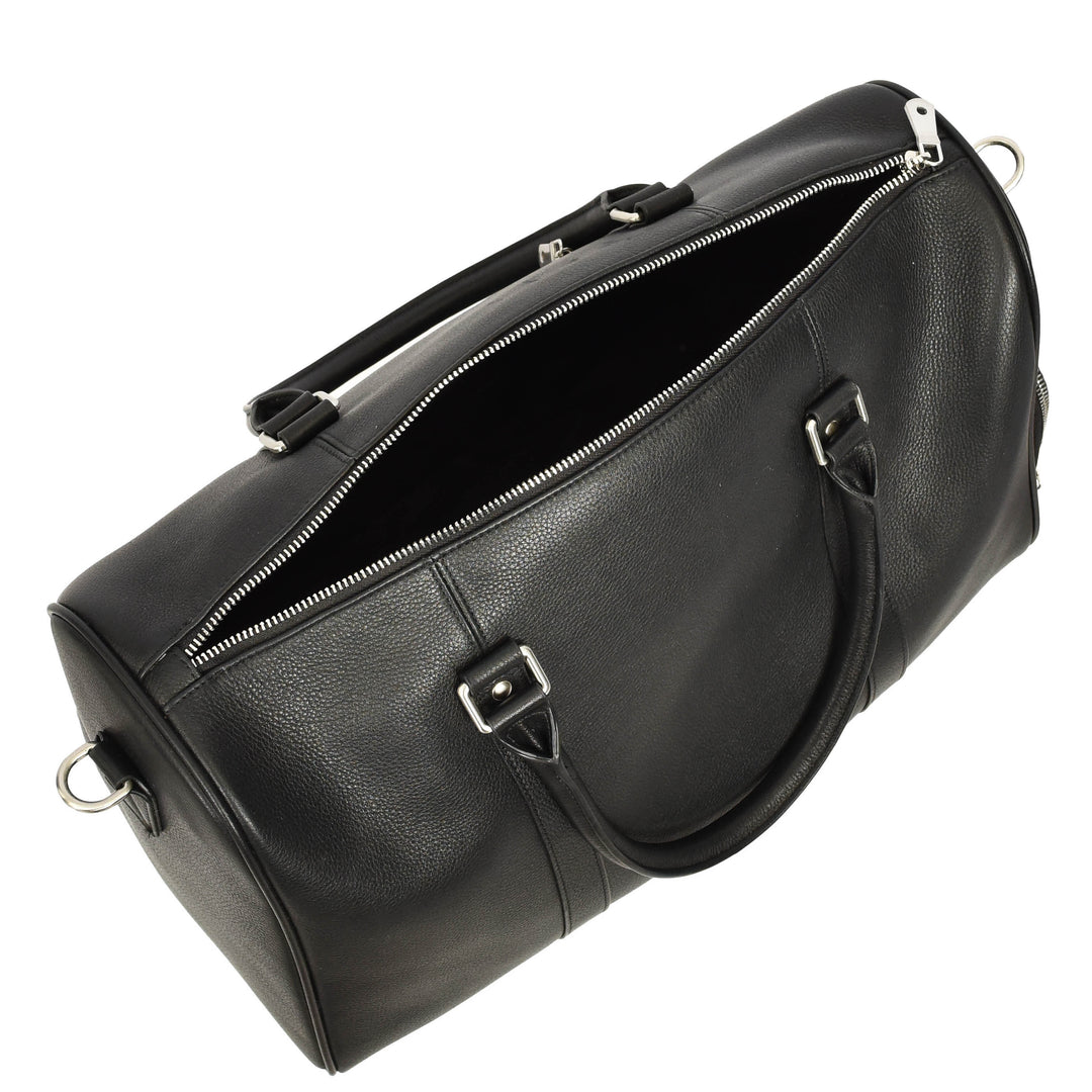 Men's Real Leather Holdall Weekend Duffel Bag Reeve Black 7