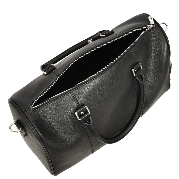 Men's Real Leather Holdall Weekend Duffel Bag Reeve Black 7