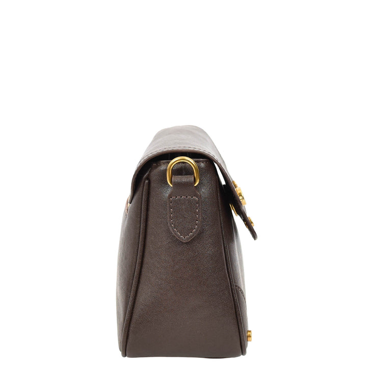 Women's Leather Crossbody Handbag Flap over Turn Lock Bag Beverly Coffee 5