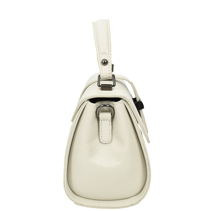 Womens Leather Shoulder Handbag Top Handle Crossbody Bag Polly White 4