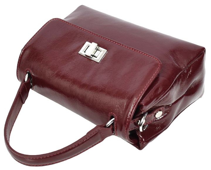Womens Real Leather Handbag Mini Top-Handle Tote Style Aria Burgundy