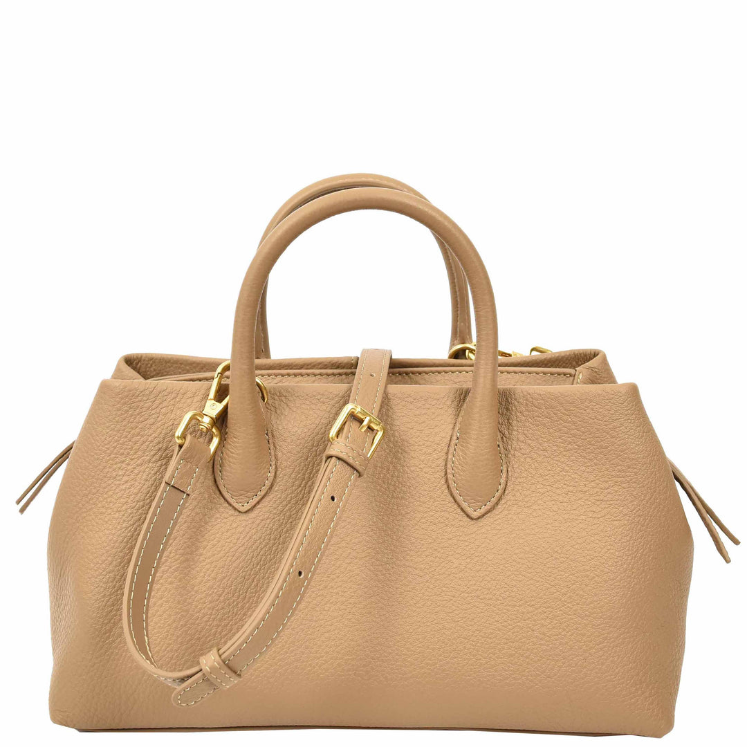 Women's Leather Structured Tote Handbag Detachable Strap Ingrid Tan 7