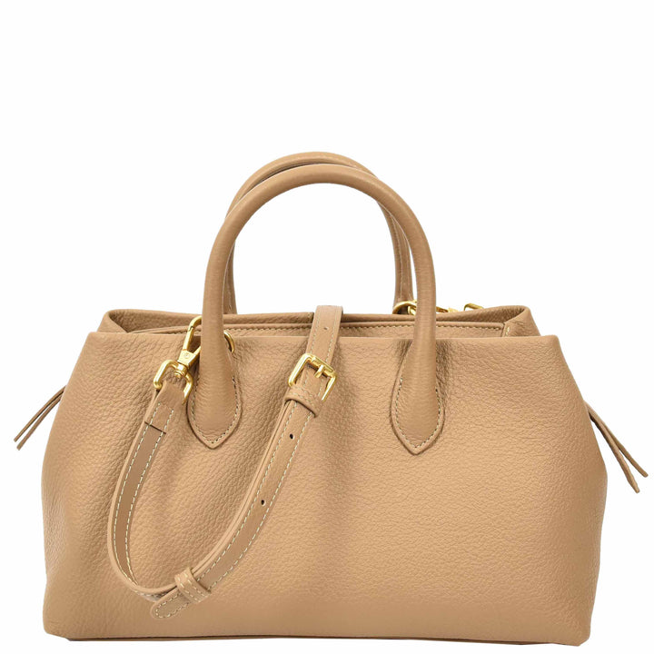 Women's Leather Structured Tote Handbag Detachable Strap Ingrid Tan 7