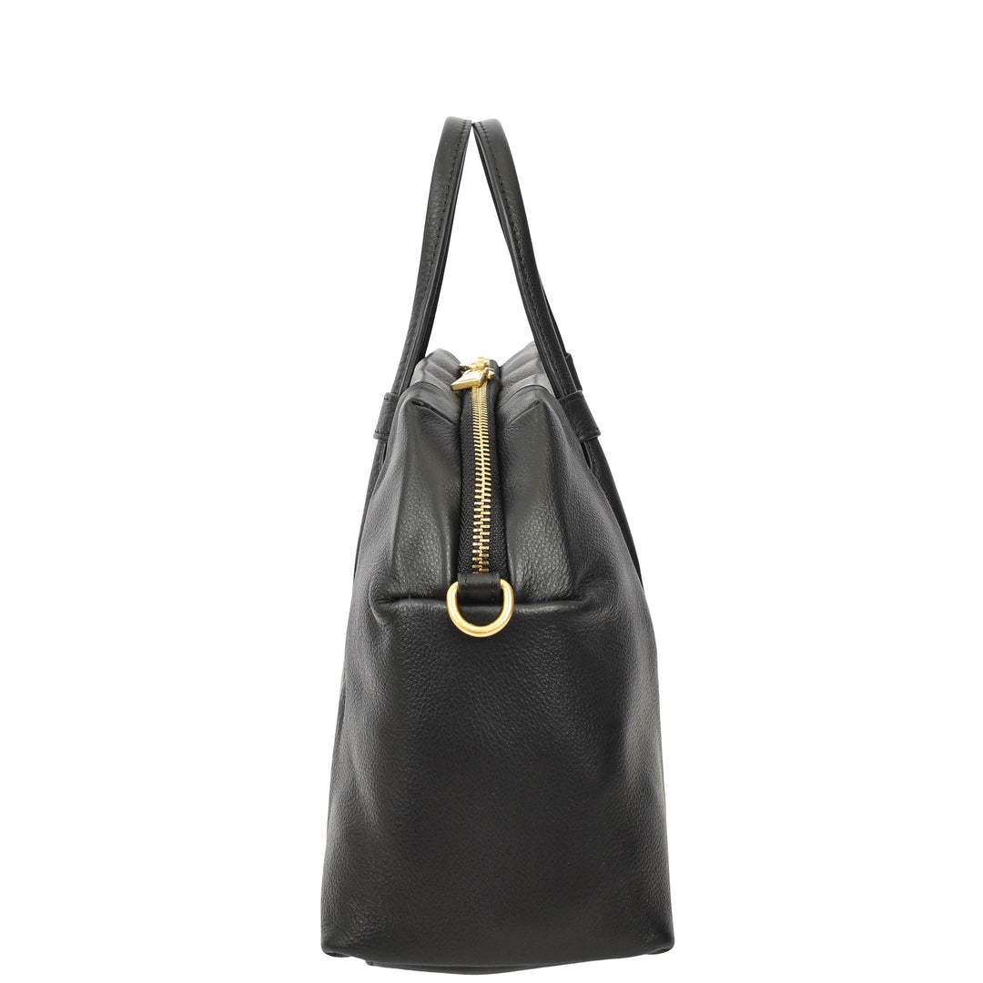 Women's Leather Satchel Handbag Large Tote Katy Black 5