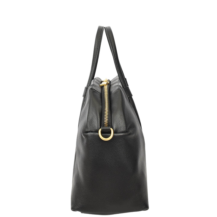 Women's Leather Satchel Handbag Large Tote Katy Black 5