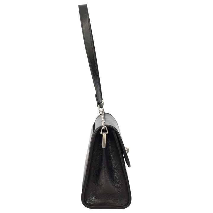 Women's Genuine Leather Flap-Over Crossbody Shoulder Bag with 2-in-1 Style Arden Black