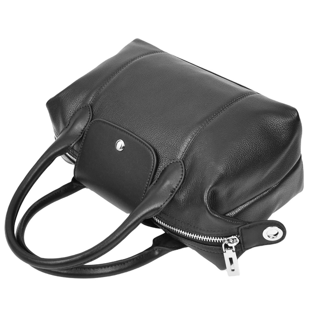 Womens Real Leather Handbag Small Top-Handle Tote Style Quinn Black