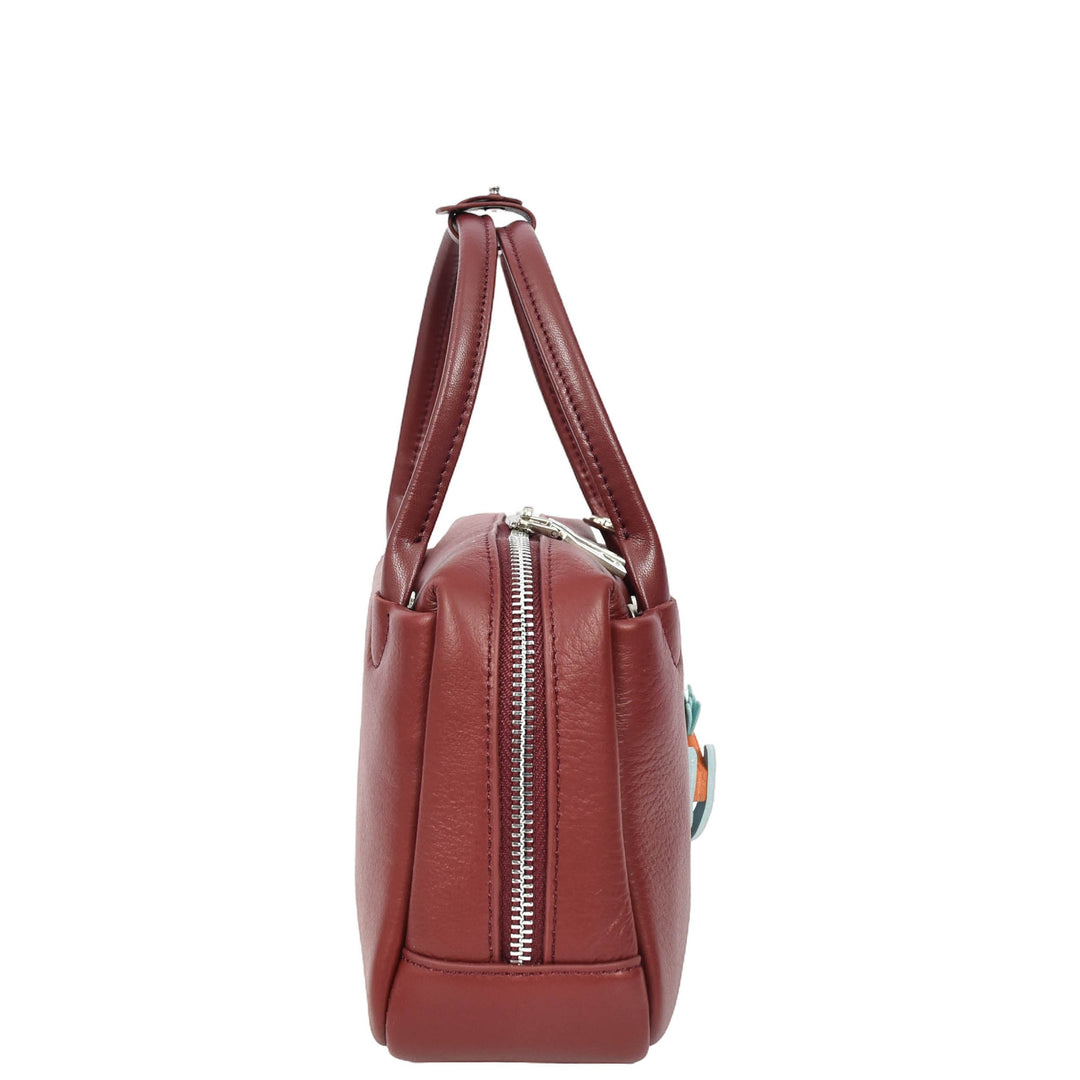 Womens Real Leather Handbag Small Top-Handle Style Beatrice Burgundy